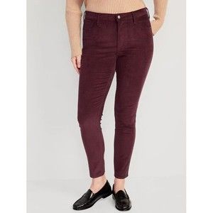 Old Navy Rockstar Super Skinny Corduroy Pants Women 12 Burgundy Ankle NEW